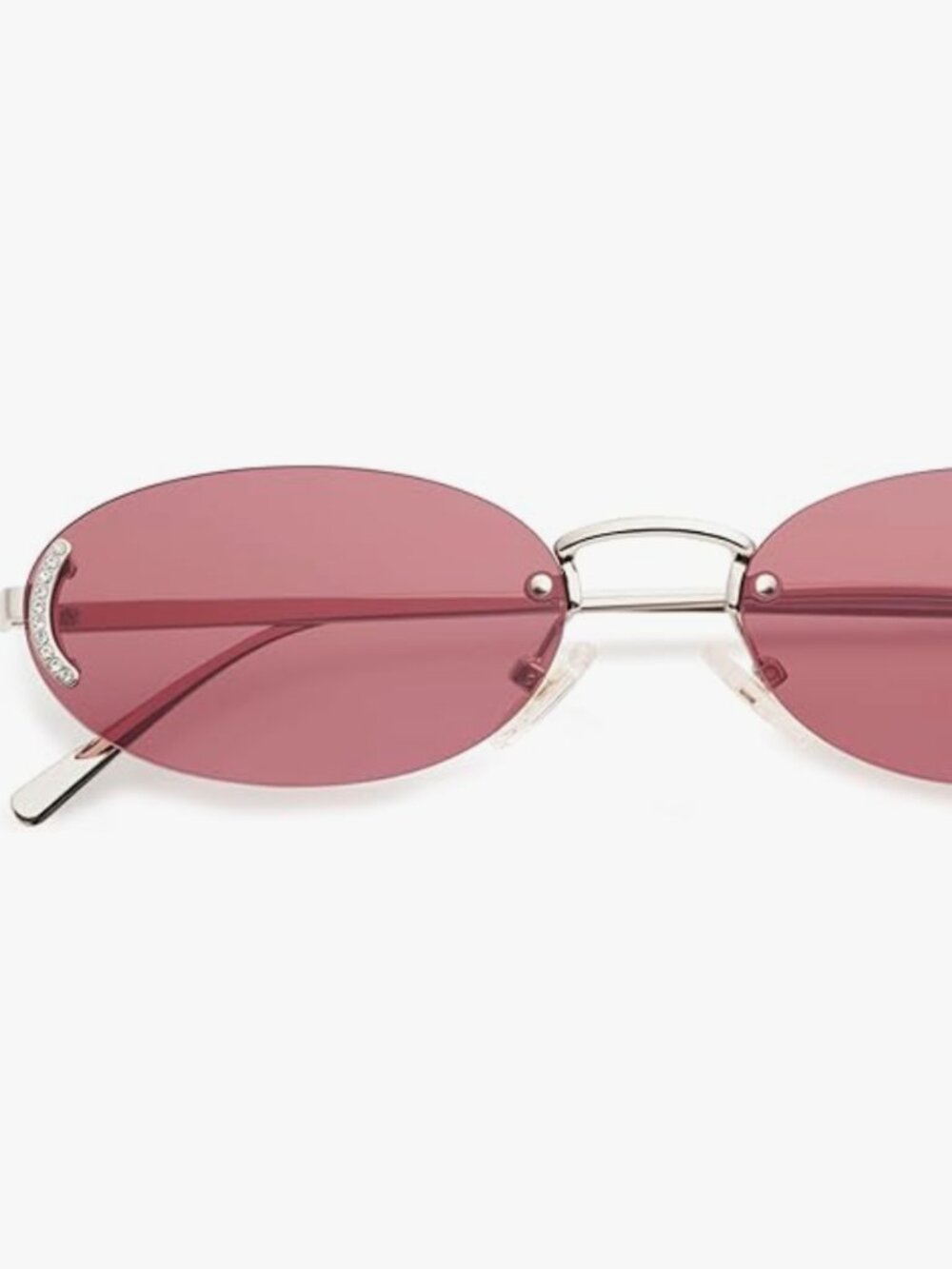 SOJOS Trendy Oval Rimless Sunglasses for Women Retro Y2k Sunnies with Rhinestone